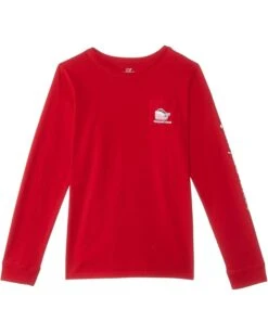 Vineyard Vines Kids Glitter Santa Long Sleeve Tee (Toddler/Little Kids/Big Kids) | Shirts & Tops