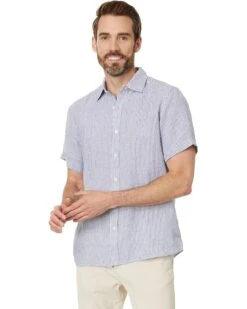 Vineyard Vines Stripe Linen Short Sleeve Shirt | Shirts & Tops